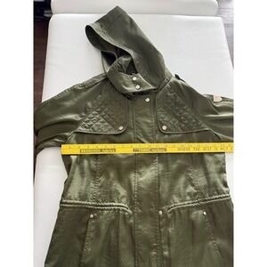 Vince Camuto Women Olive Green Quilted Hooded Utility Anorak Jacket Medium
